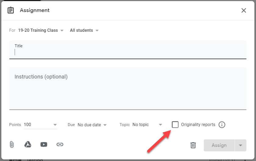 classroom dialog with originality report button showing